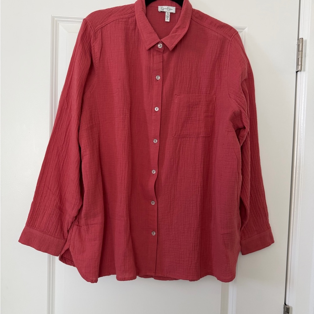 Jessica Simpson Coral Button-Front Gauze Top